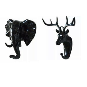 Wall Decor Reindeer Deer Elephant Antler Hook Hanger Multi-purpose Black NEW